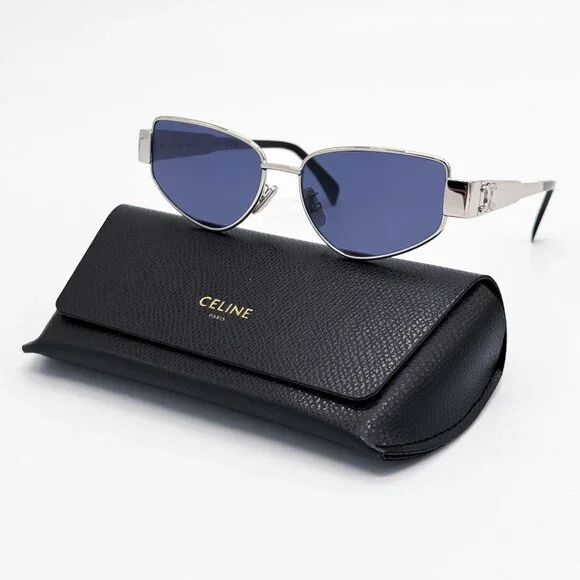 NEW CELINE CL40293U 16V SILVER BLUE WOMEN SUNGLASSES CELINE CELINE Triomphe CL40293U women Silver Cat Eye Sunglasses  main image 3